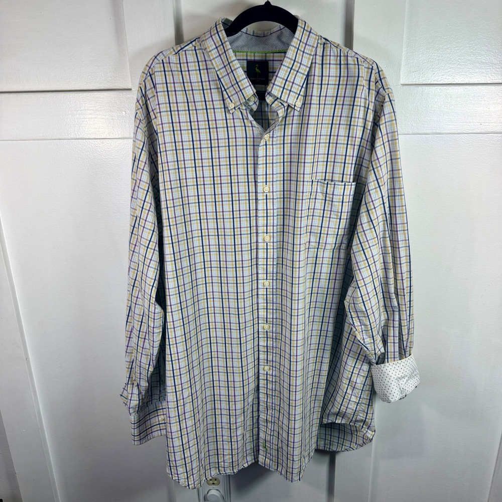 TailorByrd Mens 3XLT Plaid Button Down Shirt Blue/Yellow/Purple Cotton Tall